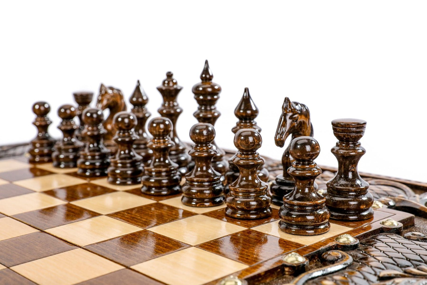 Ornamental bas-relief chess-backgammon classic