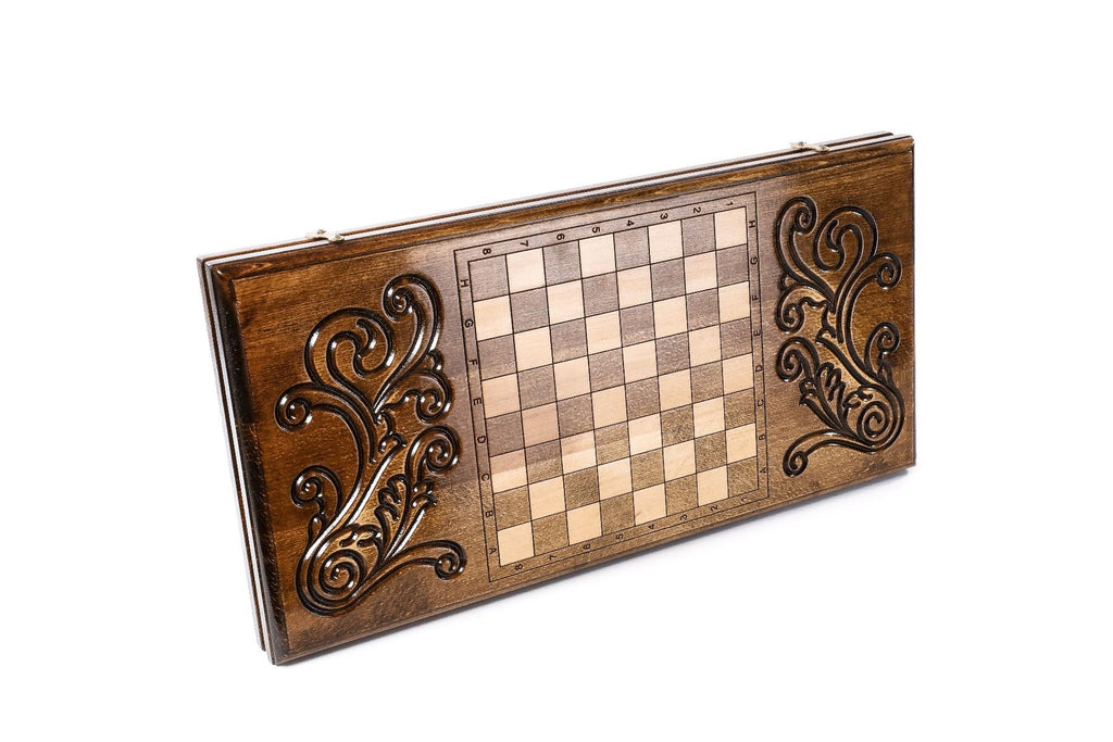 Large wooden backgammon board with decorative classical craftsmanship