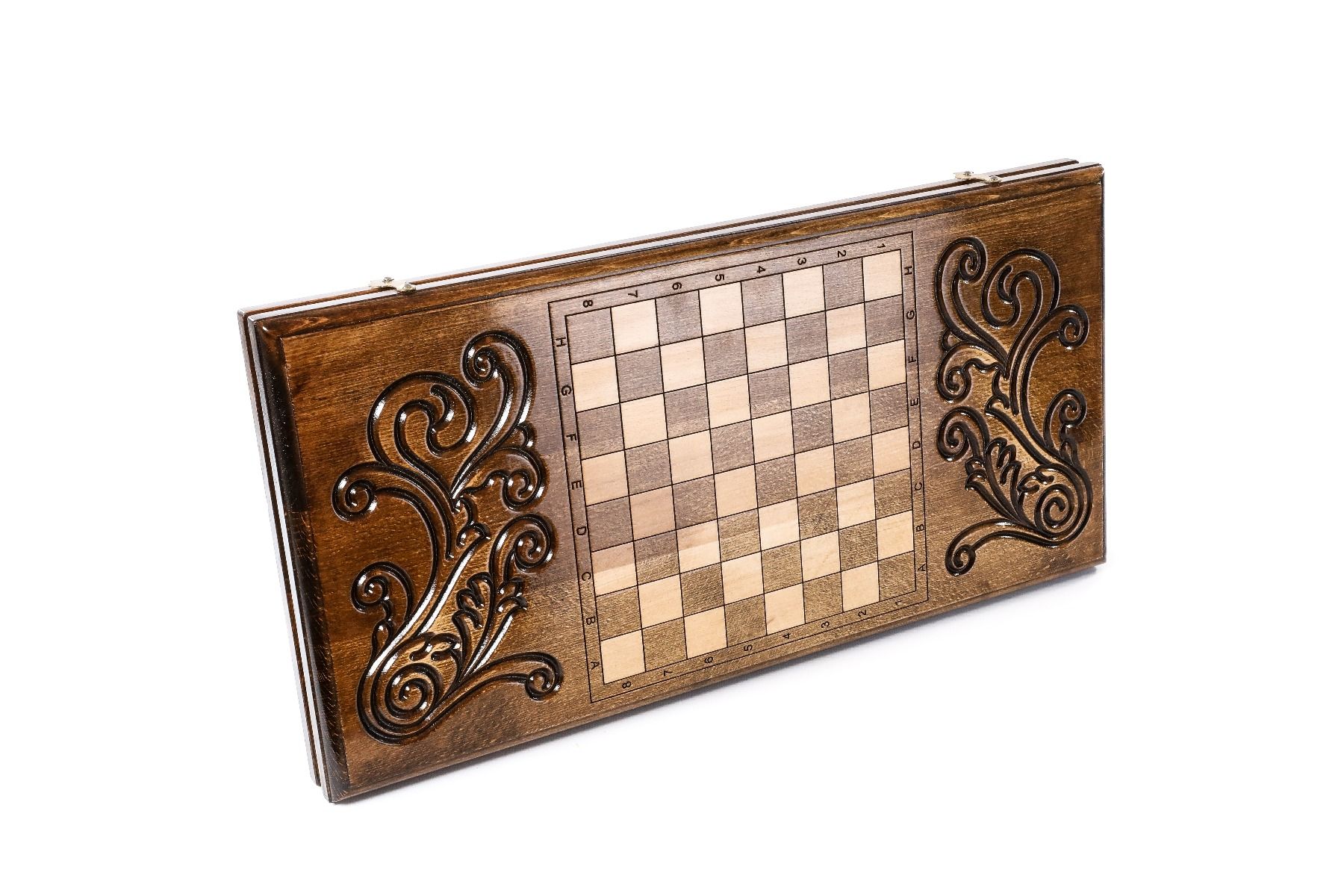 Large wooden backgammon board with decorative classical craftsmanship