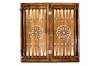 Carved Rococo backgammon set - corner detail of the board