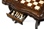 Angled view of the luxury contour-outline chess table