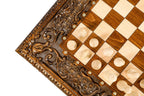 Rich carved wood finish of the game table