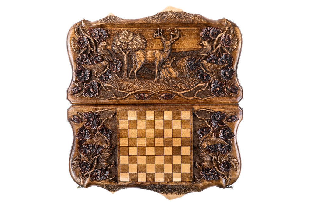 Backgammon Board - Hand-Carved Deer