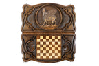 Angled view of the luxury Assyrian Lamassu backgammon board by Hrachya Ohanyan