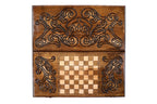 Carved Rococo backgammon set - detail of the wood grain and finish