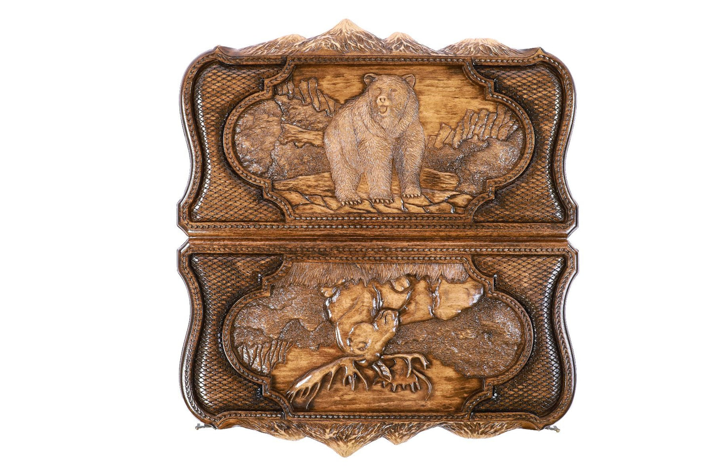 Bear & Deer Two-Sided Backgammon Set - Mountain Contour Design