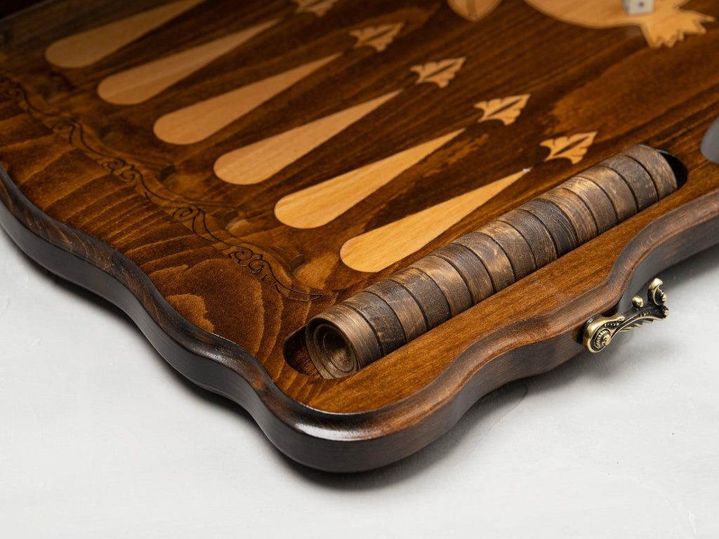 Luxury Backgammon Set – Pomegranate Design with Bronze Details - Unumperfectus