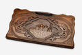 Carved beechwood backgammon board with the Sheikh Zayed Grand Mosque of Abu Dhabi, with a carry handle, propped open