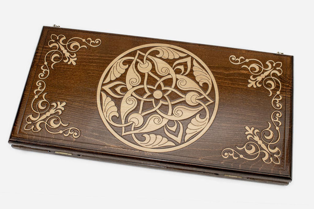 Armenian Backgammon Set - White Ornaments II - handmade wooden backgammon board