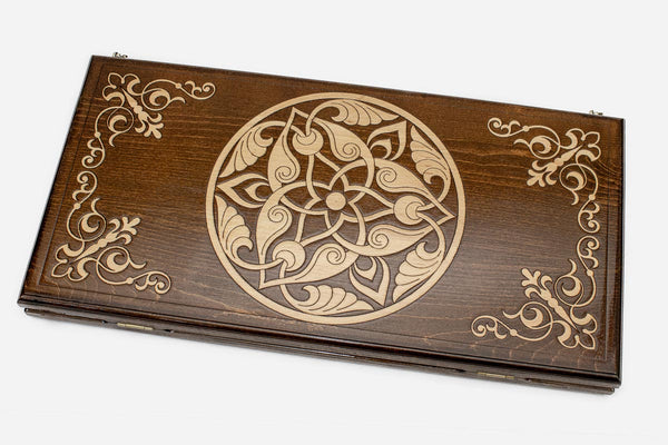 Armenian Backgammon Set - White Ornaments II - handmade wooden backgammon board