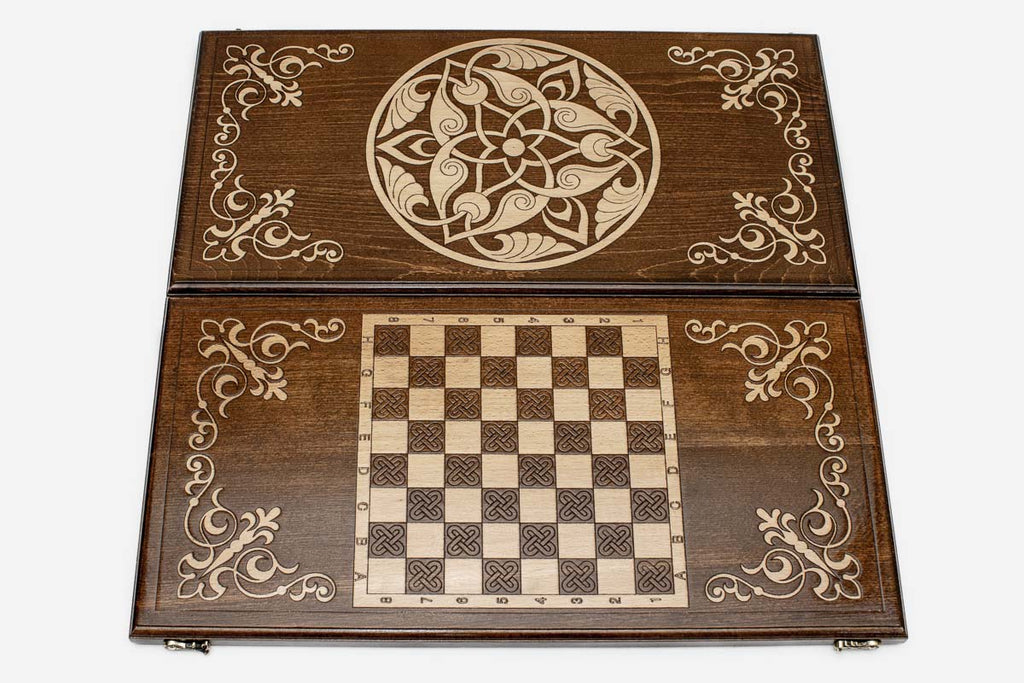 Armenian Backgammon Set - White Ornaments II - handmade wooden backgammon board