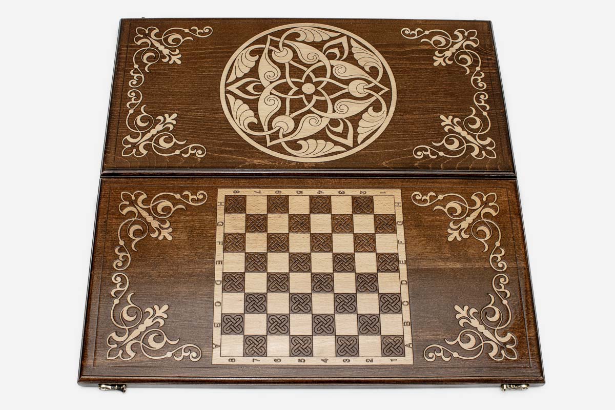 Armenian Backgammon Set - White Ornaments II - handmade wooden backgammon board