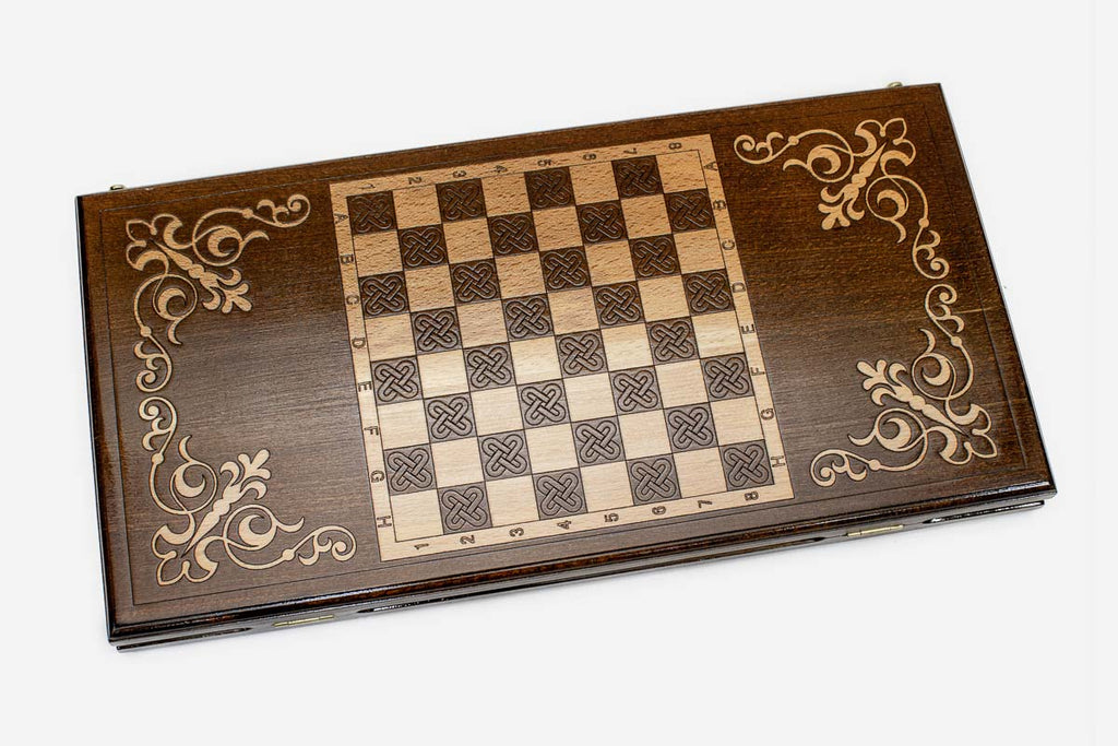 Armenian Backgammon Set - White Ornaments - handmade wooden backgammon board
