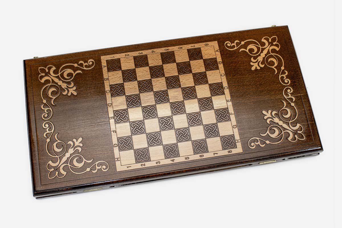 Armenian Backgammon Set - White Ornaments - handmade wooden backgammon board