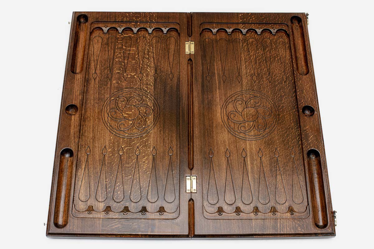 Armenian Backgammon Set - White Ornaments - handmade wooden backgammon board