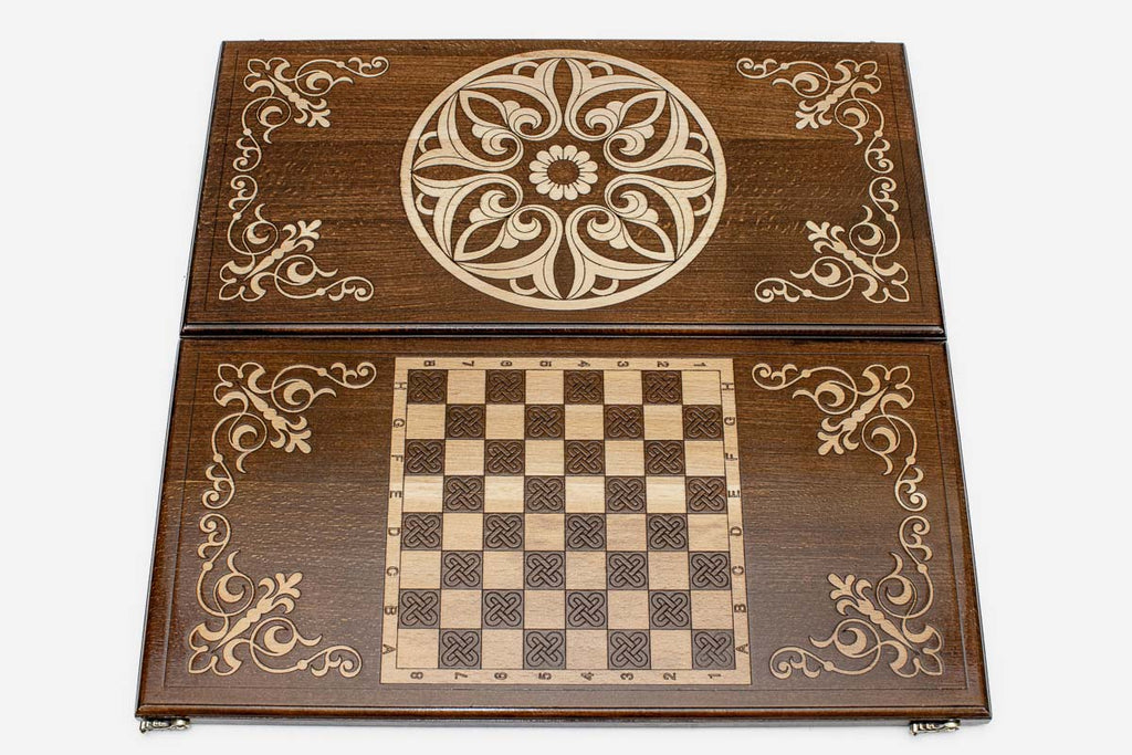 Armenian Backgammon Set - White Ornaments - handmade wooden backgammon board