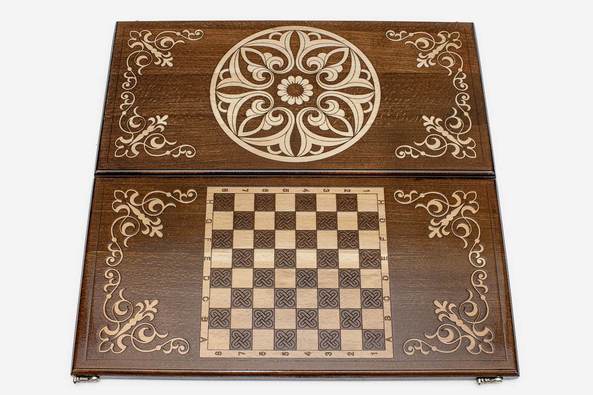 Armenian Backgammon Set - White Ornaments - handmade wooden backgammon board