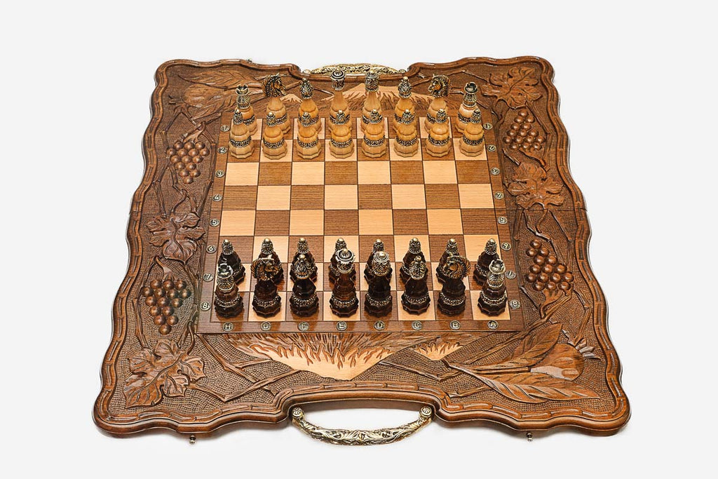 Mount Ararat chess and backgammon set shown folded with carry handle