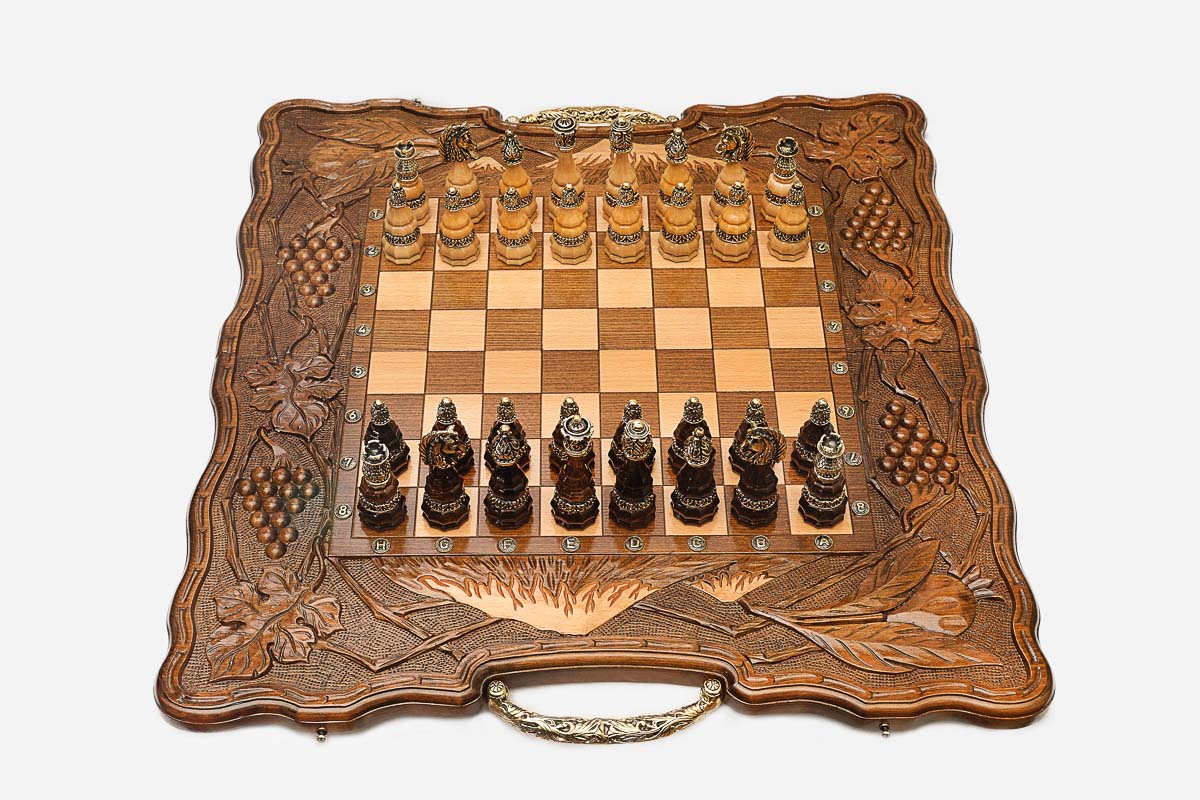 Mount Ararat chess and backgammon set shown folded with carry handle