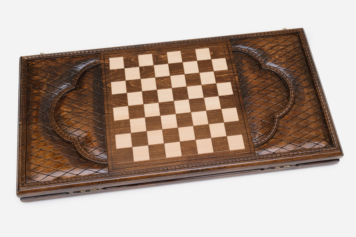 Backgammon Set Lion & Dragon - handmade wooden backgammon board