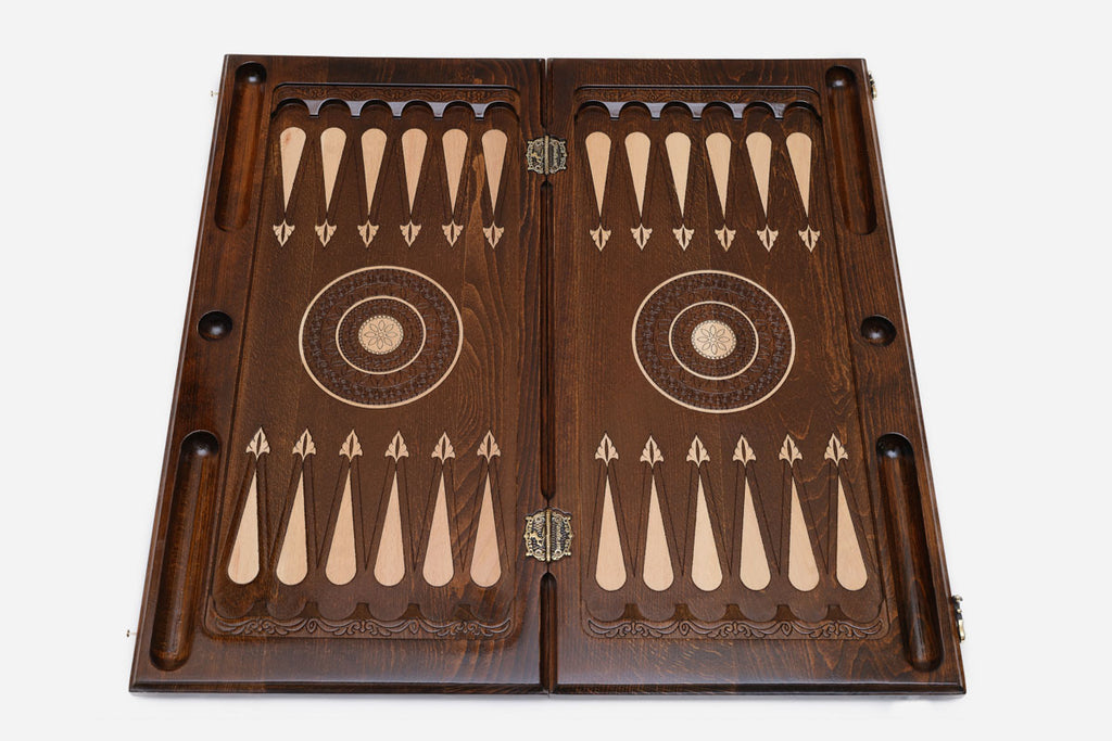 Backgammon Set Lion & Dragon - handmade wooden backgammon board