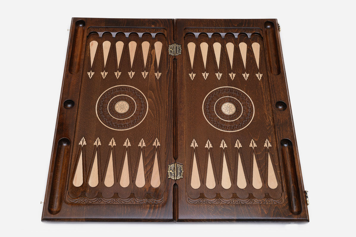 Backgammon Set Lion & Dragon - handmade wooden backgammon board