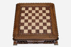 Castle chess set empty board, straight-on top-down view