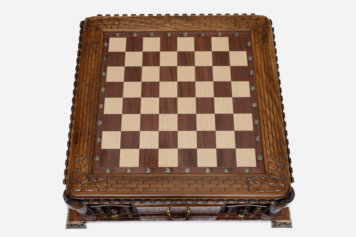 Handle Chess Castle empty board, straight-on top-down view