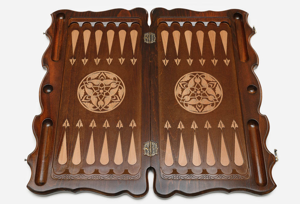 Backgammon Set Deer & Wolf - handmade wooden backgammon board