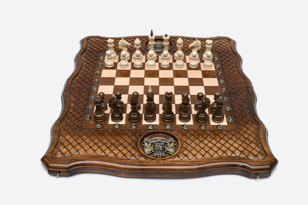 Georgian Coat of Arms Beech Chess and Backgammon Set