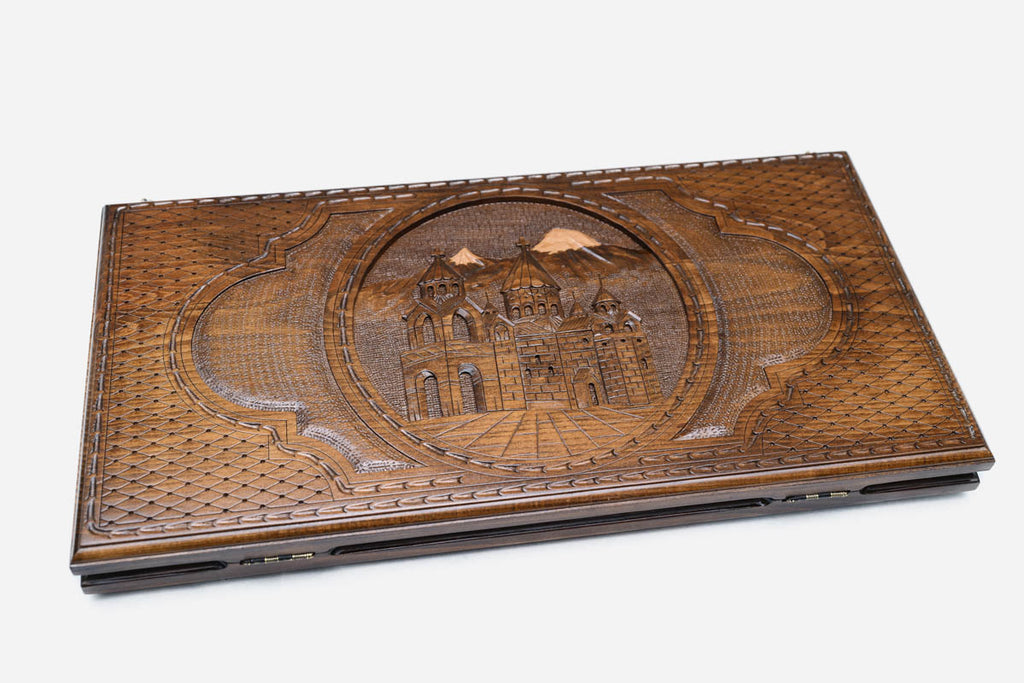Armenian Backgammon Set - Ararat & Etchmiadzin - handmade wooden backgammon board