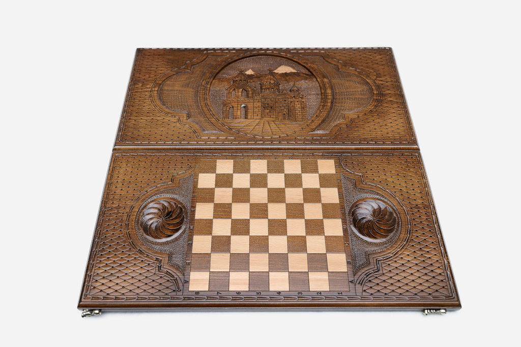Armenian Backgammon Set - Ararat & Etchmiadzin - handmade wooden backgammon board