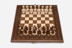Standard Ornamental Rosette Beech Chess and Backgammon Set