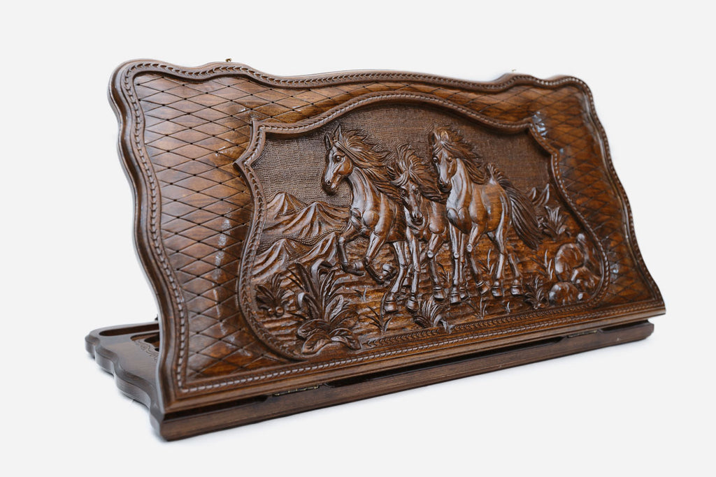Backgammon Set Horses III - handmade wooden backgammon board