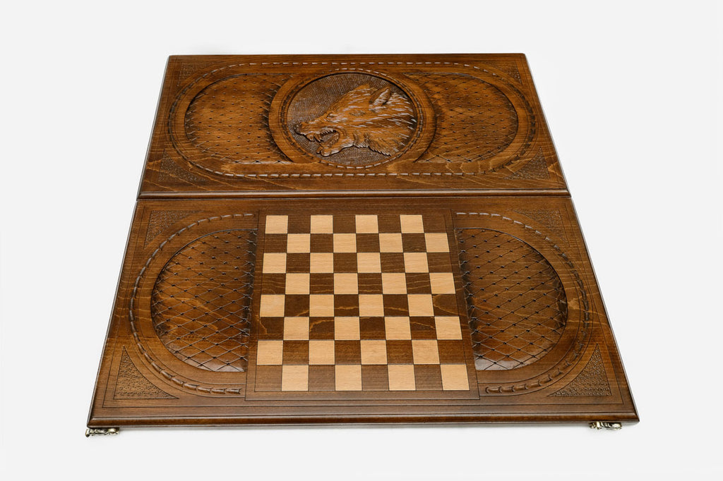 Backgammon Set Wolf IV - handmade wooden backgammon board