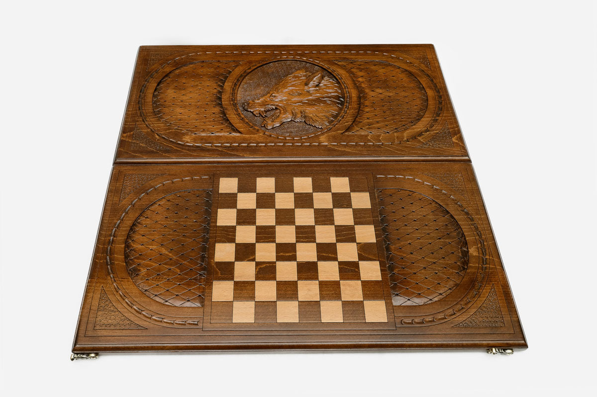 Backgammon Set Wolf IV - handmade wooden backgammon board