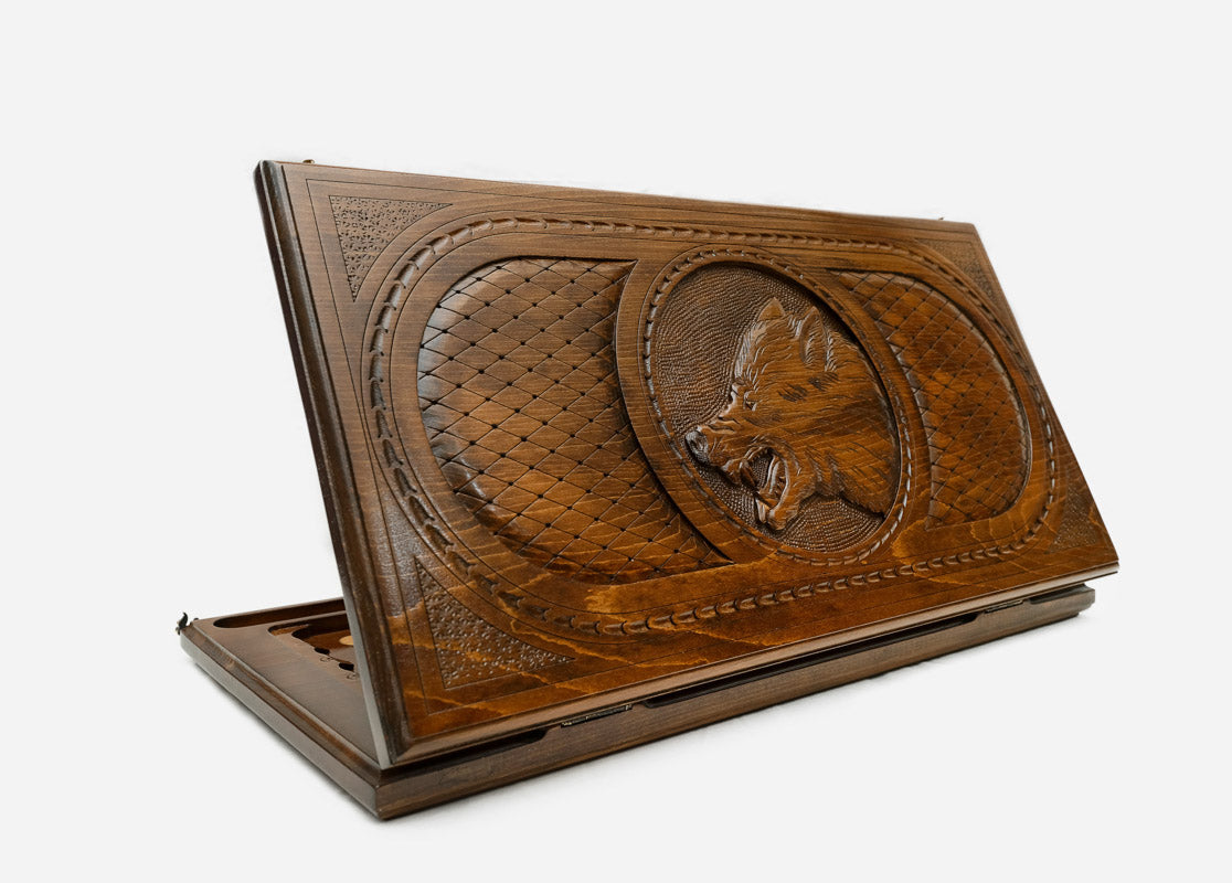 Backgammon Set Wolf IV - handmade wooden backgammon board