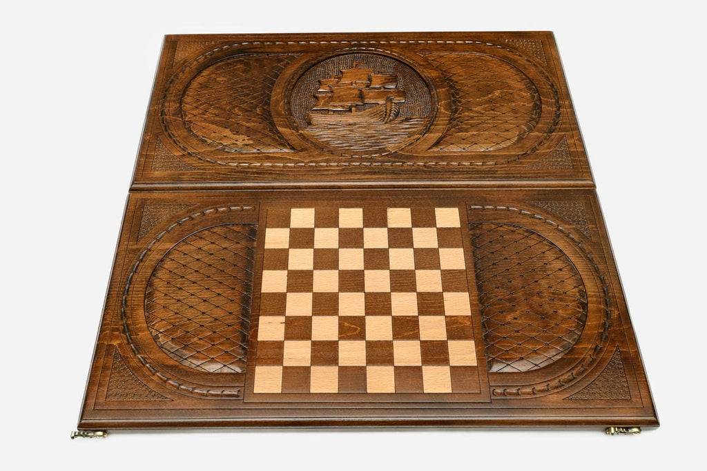 Backgammon Set Ship - handmade wooden backgammon board