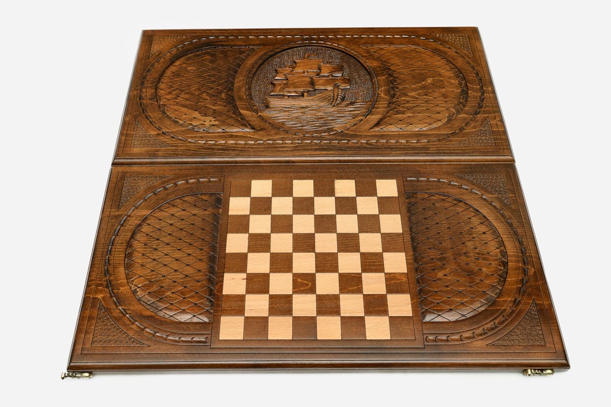 Backgammon Set Ship - handmade wooden backgammon board