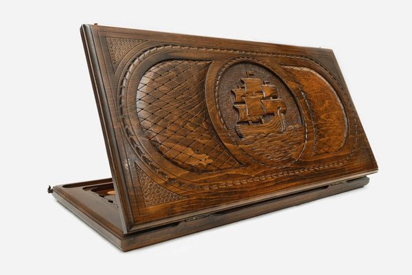 Backgammon Set Ship - handmade wooden backgammon board