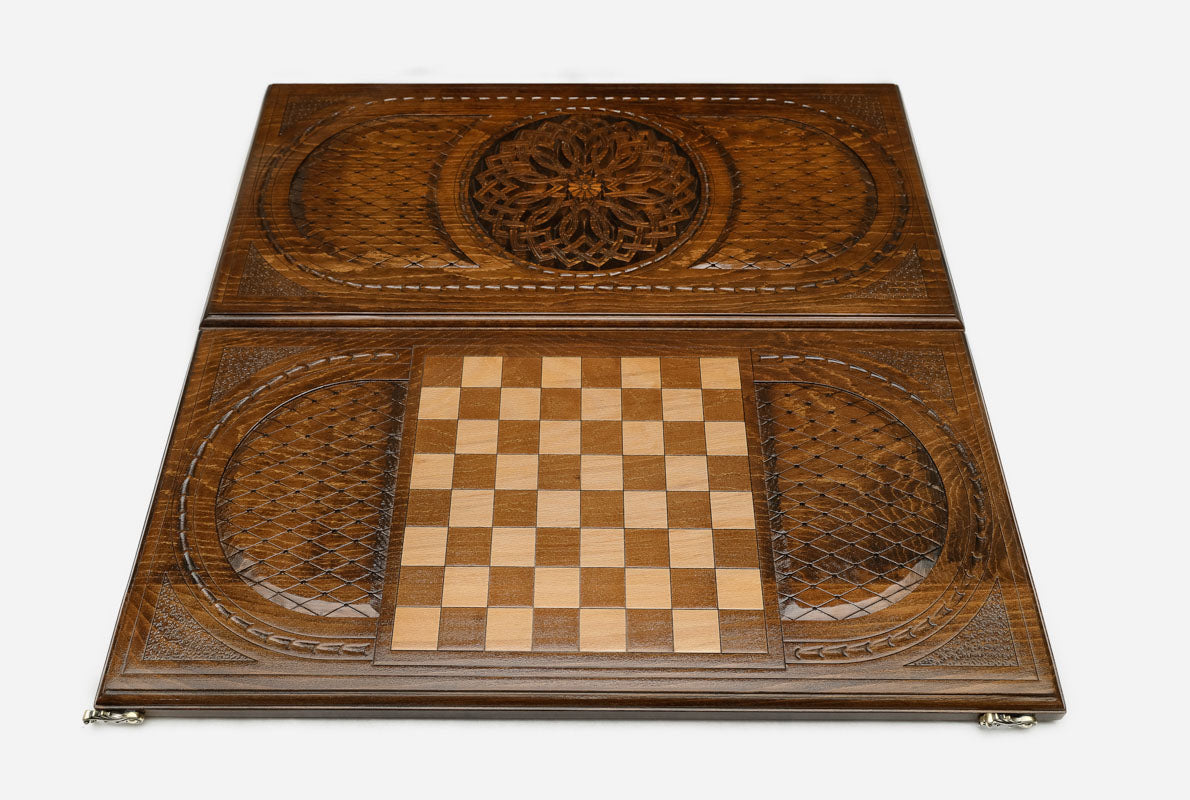 Armenian Backgammon Set - Ornaments XVII - handmade wooden backgammon board