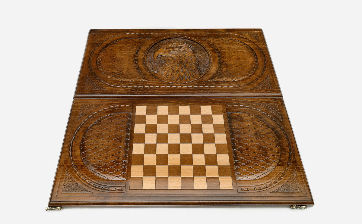 Backgammon Set Eagle II - handmade wooden backgammon board