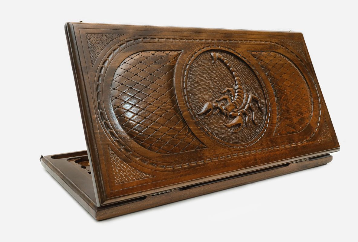 Backgammon Set Scorpion - handmade wooden backgammon board