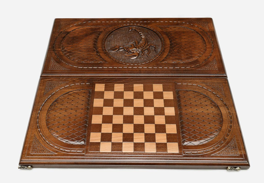 Backgammon Set Scorpion - handmade wooden backgammon board