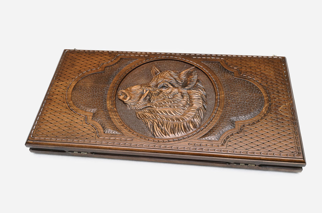 Backgammon Set Boar - handmade wooden backgammon board