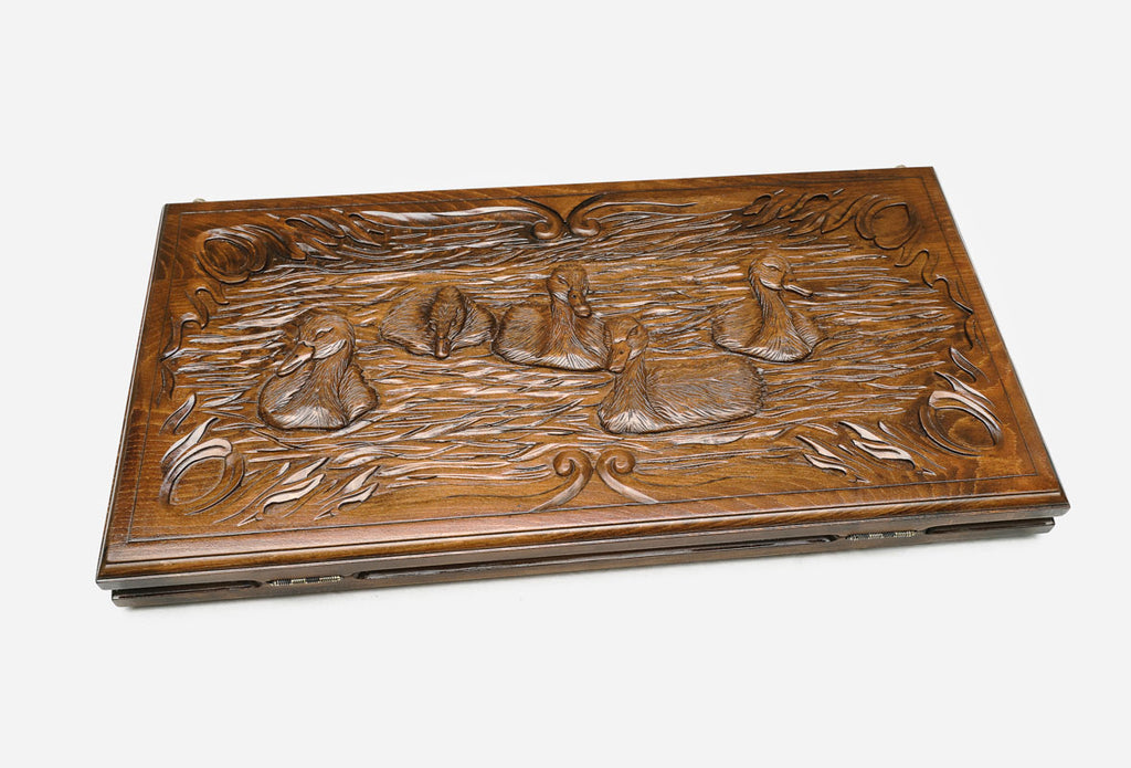 Backgammon Set Swans - handmade wooden backgammon board