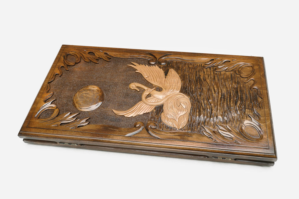 Backgammon Set Swans - handmade wooden backgammon board
