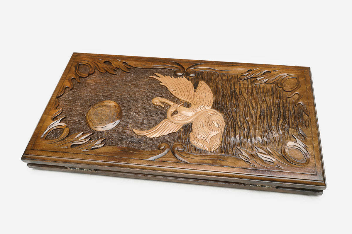 Backgammon Set Swans - handmade wooden backgammon board