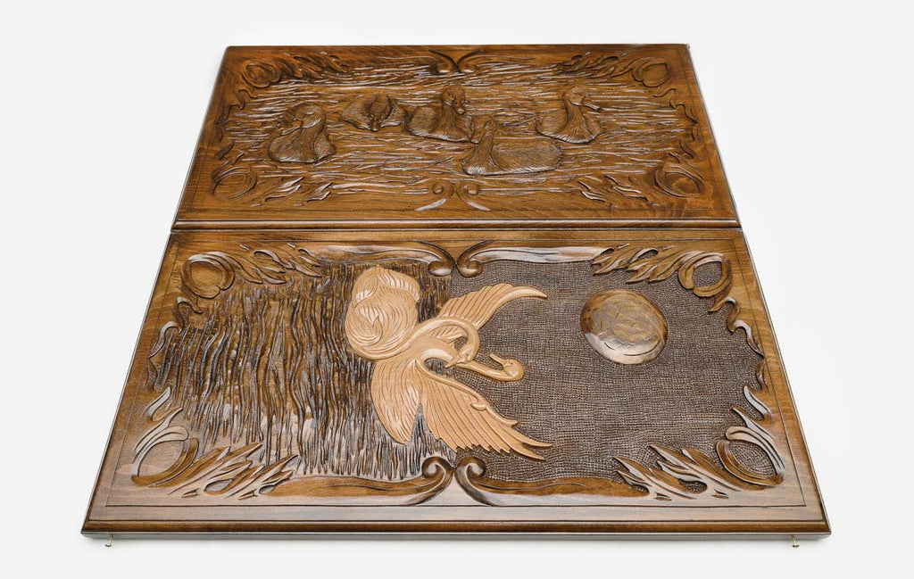 Backgammon Set Swans - handmade wooden backgammon board