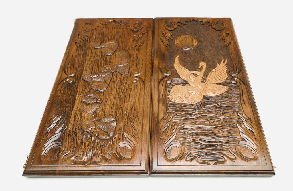 Backgammon Set Swans - handmade wooden backgammon board
